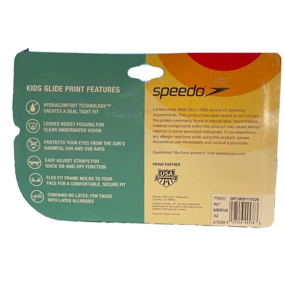 Speedo Swimming Glide‎ Print Rainbow Goggles Ages Kids 3-8 NEW Anti Fog - Picture 2 of 2